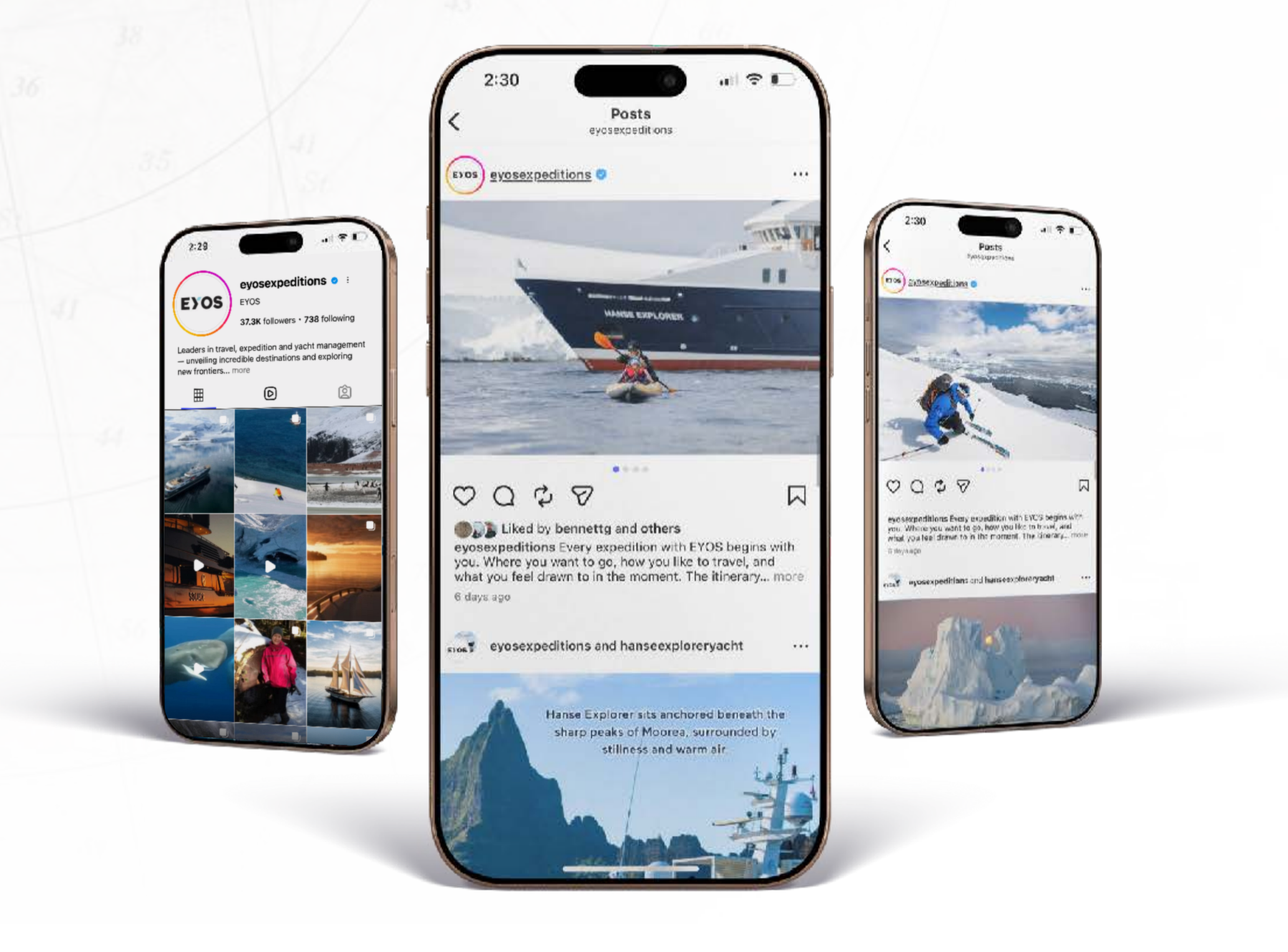 EYOS Instagram on 3 iPhones